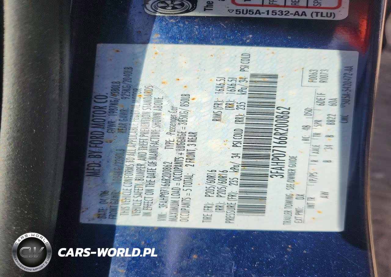 2006 Ford Fusion Se VIN:3FAHP07166R200862 - 12