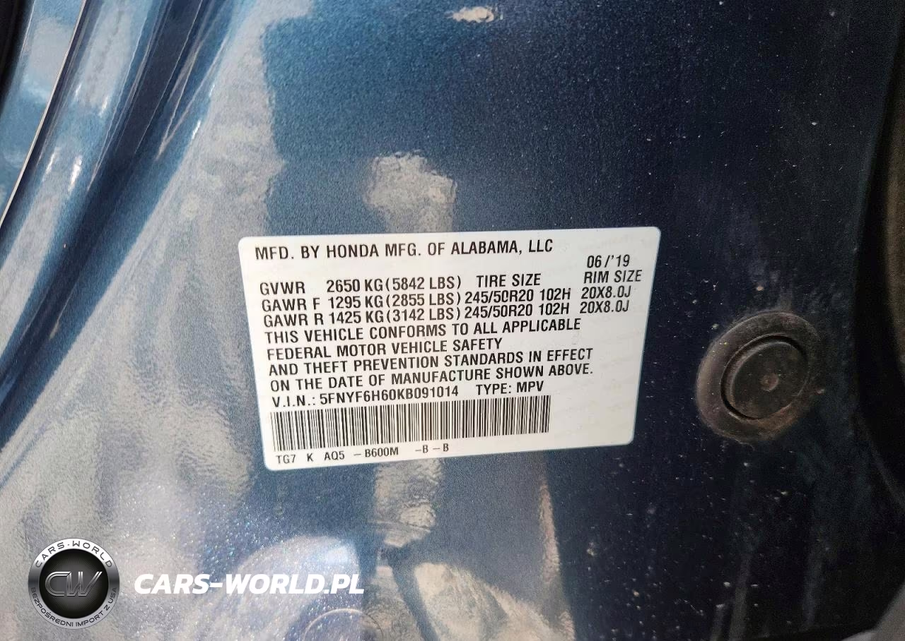 2019 Honda Pilot Touring VIN:5FNYF6H60KB091014 - 13