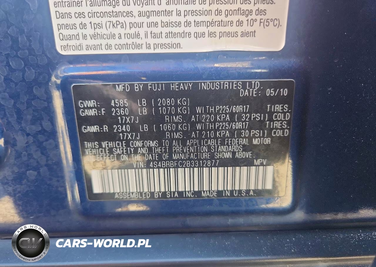 2011 Subaru Outback 2.5I Premium VIN:4S4BRBFC2B3312877 - 13
