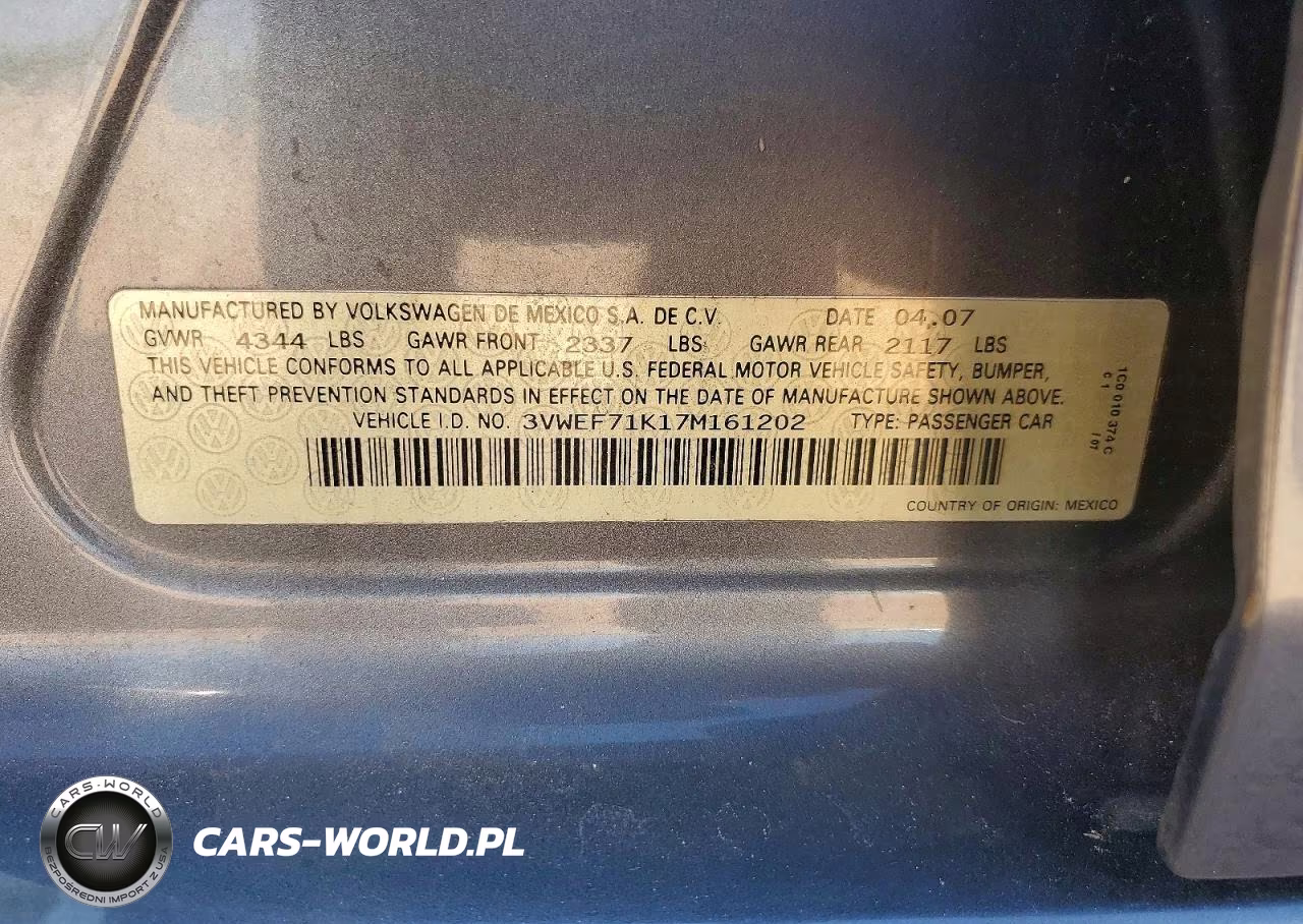 2007 Volkswagen Jetta Wolfsburg VIN:3VWEF71K17M161202 - 13