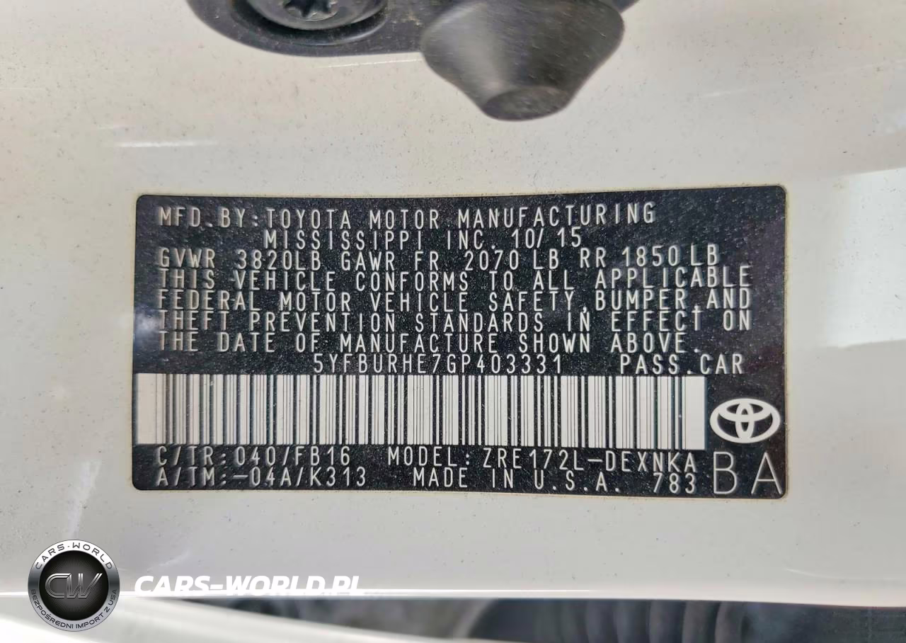2016 Toyota Corolla Le VIN:5YFBURHE7GP403331 - 12