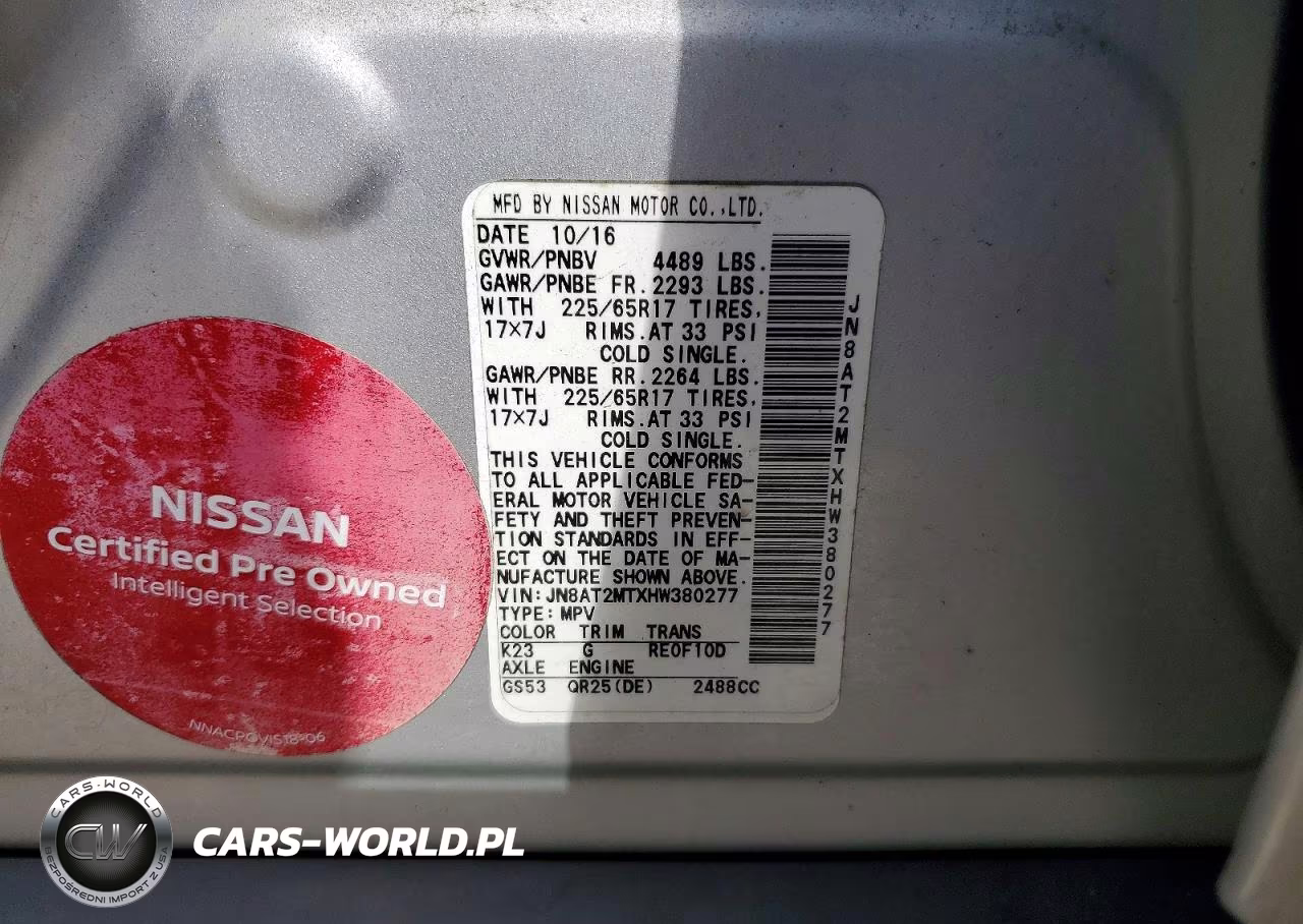 2017 Nissan Rogue Sv VIN:JN8AT2MTXHW380277 - 13