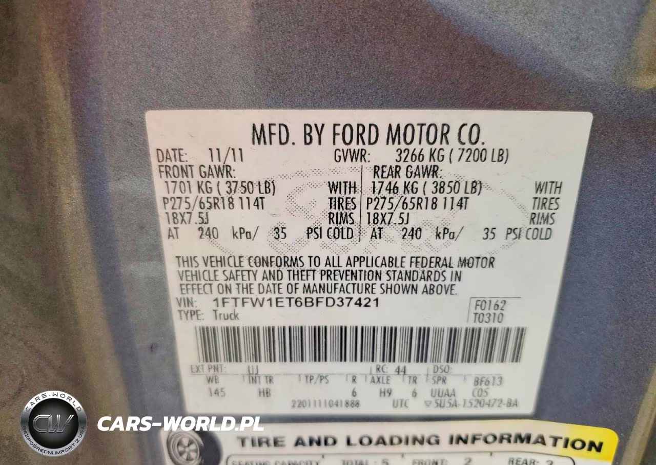 2011 Ford F150 Supercrew VIN:1FTFW1ET6BFD37421 - 12