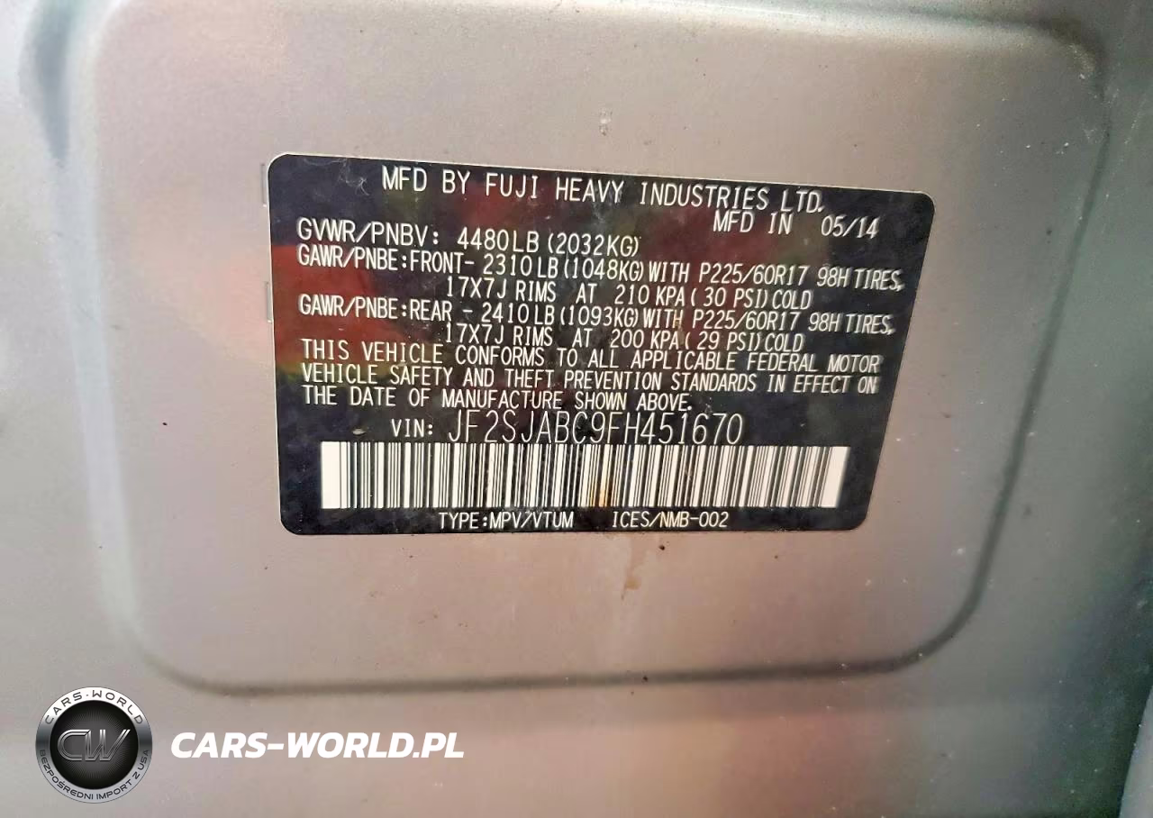 2015 Subaru Forester 2.5I VIN:JF2SJABC9FH451670 - 13