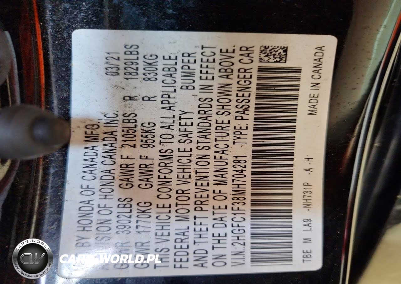 2021 Honda Civic Ex VIN:2HGFC1F38MH704281 - 12