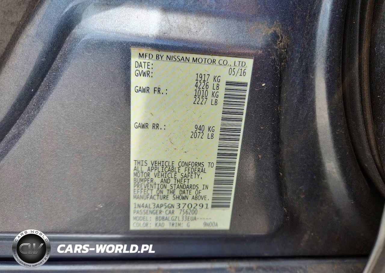 2016 Nissan Altima 2.5 S VIN:1N4AL3AP5GN370291 - 13