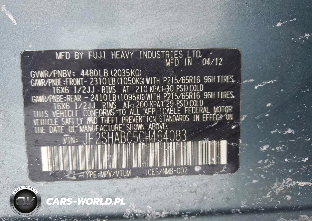 2012 Subaru Forester 2.5X VIN:JF2SHABC5CH464083 - 12