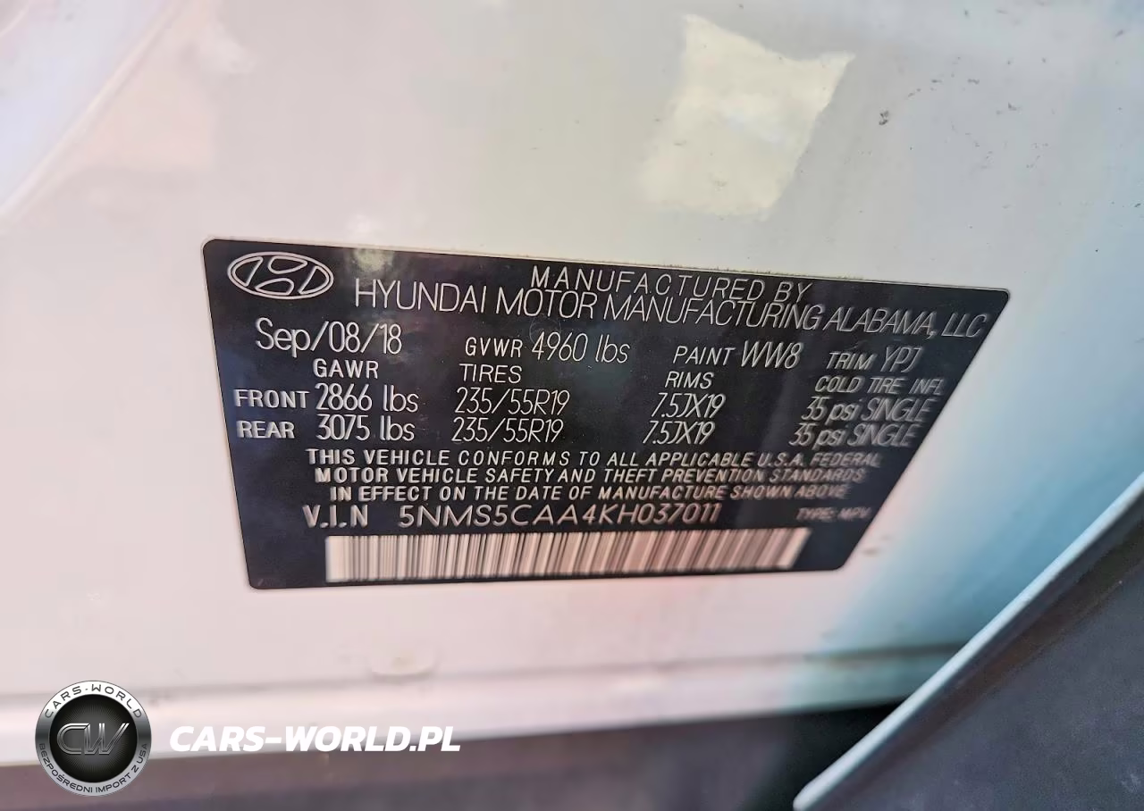 2019 Hyundai Santa Fe Limited 2.0T VIN:5NMS5CAA4KH037011 - 12
