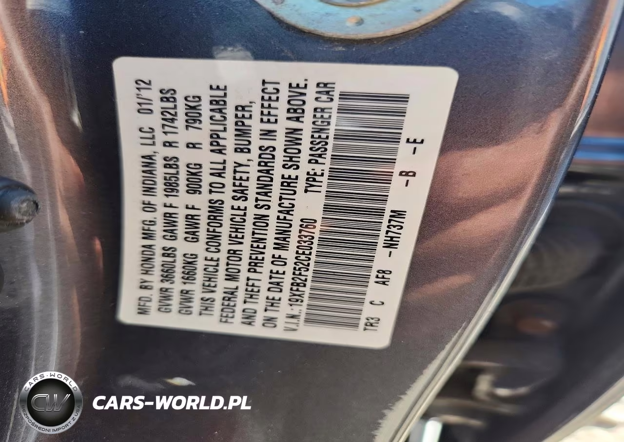 2012 Honda Civic Lx VIN:19XFB2F52CE033760 - 12