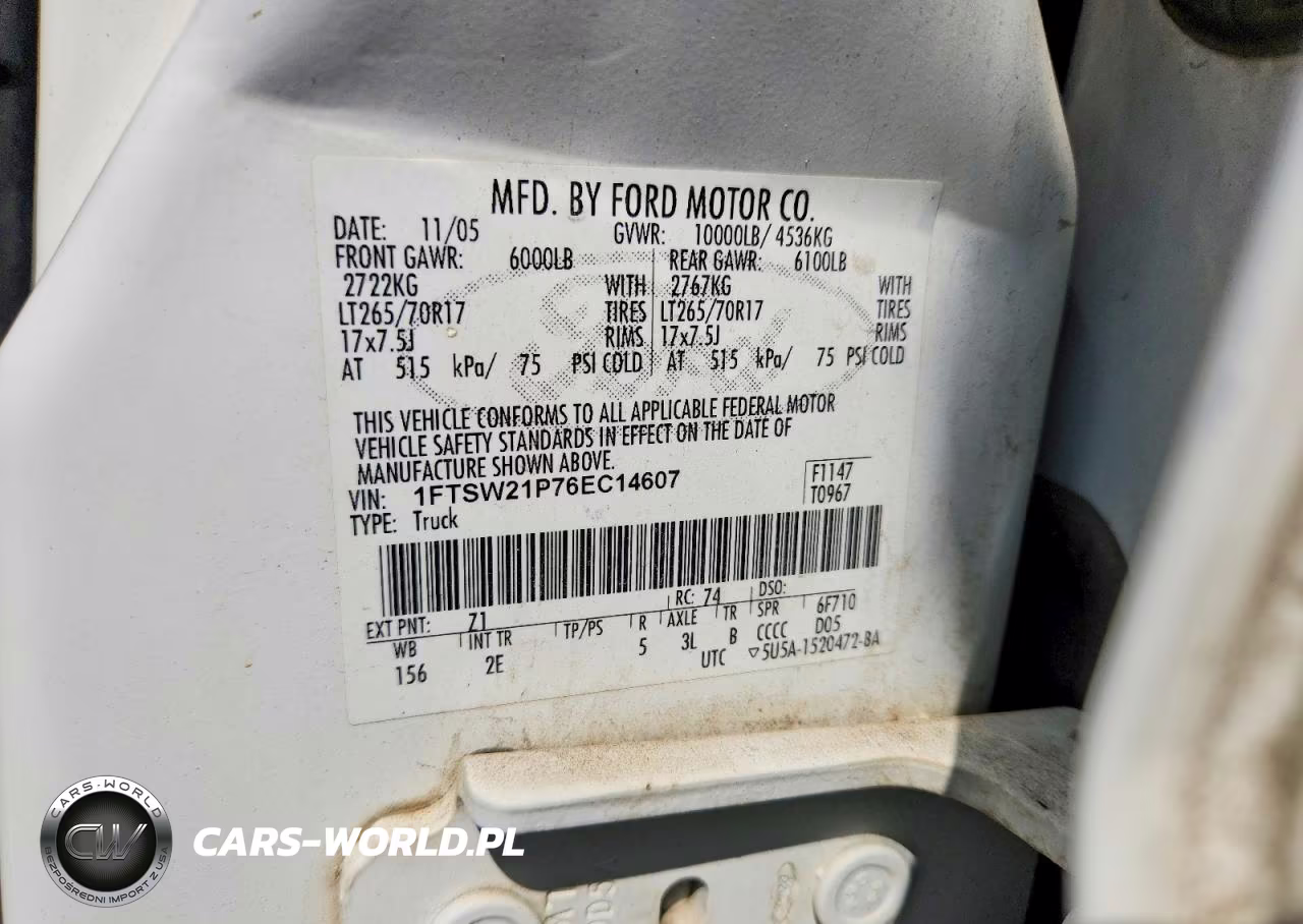 2006 Ford F250 Super Duty VIN:1FTSW21P76EC14607 - 12