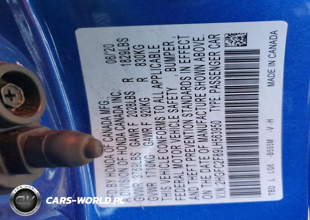 2020 Honda Civic Sport VIN:2HGFC2F89LH563950 - 12