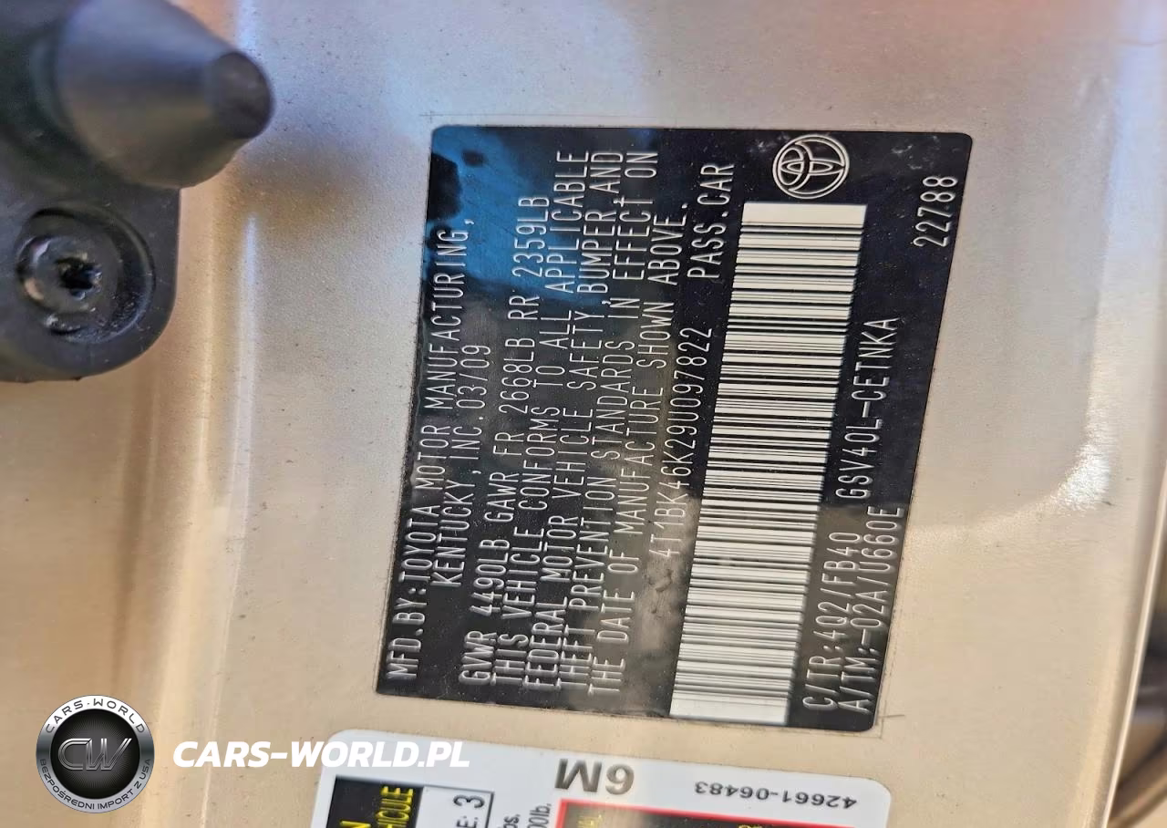 2009 Toyota Camry Le V6 VIN:4T1BK46K29U097822 - 12