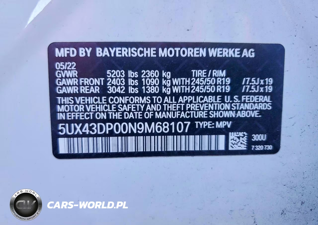 2022 BMW X3 Sdrive30I VIN:5UX43DP00N9M68107 - 13