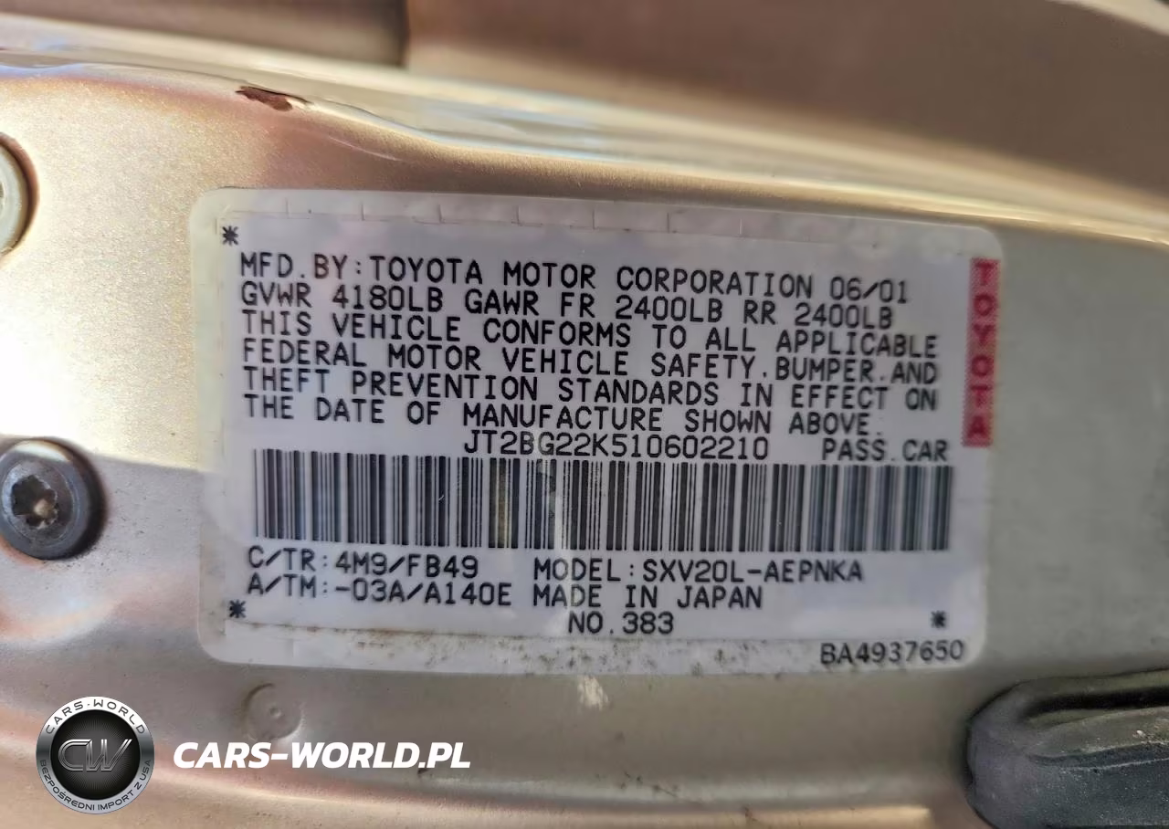 2001 Toyota Camry Le VIN:JT2BG22K510602210 - 12