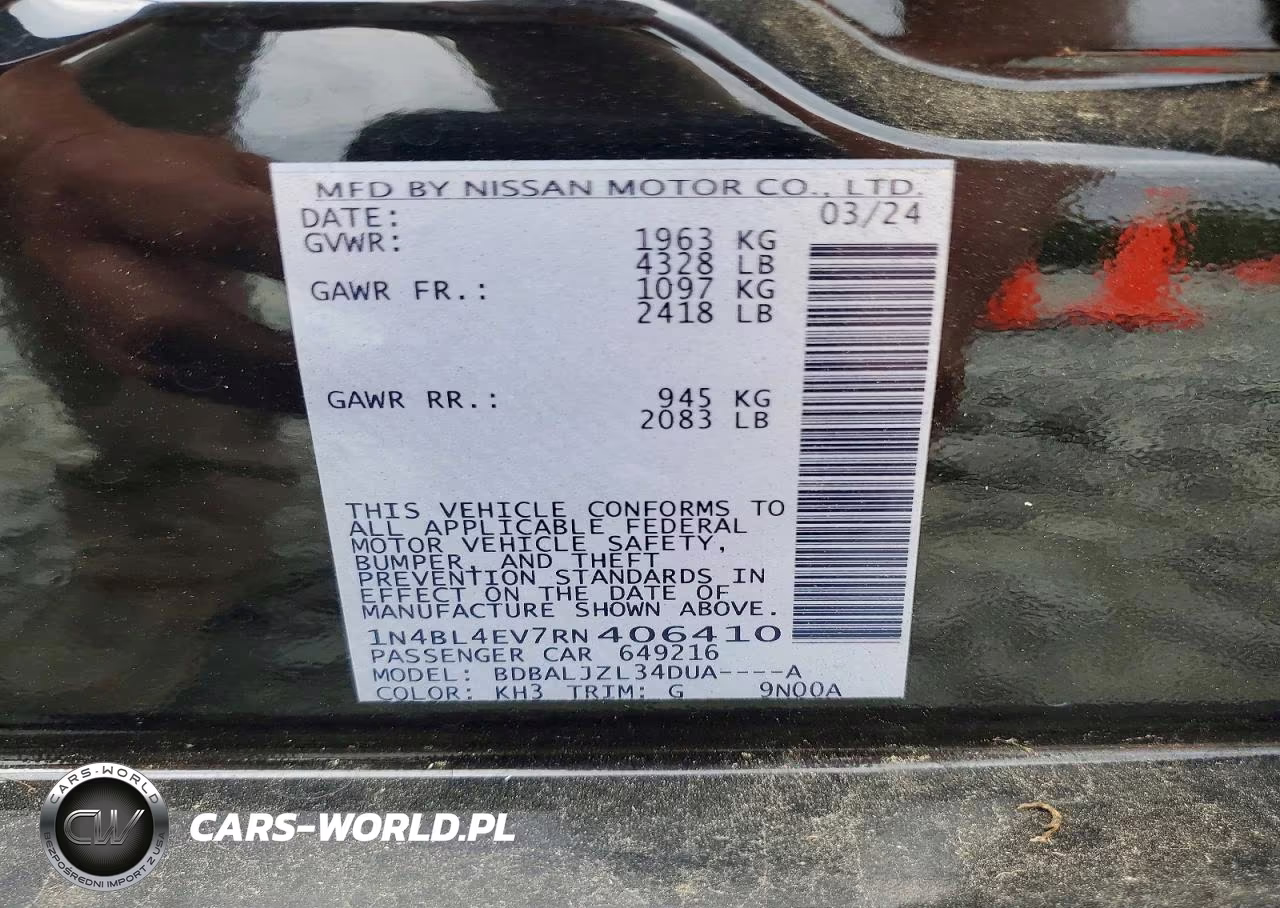 2024 Nissan Altima Sl VIN:1N4BL4EV7RN406410 - 12