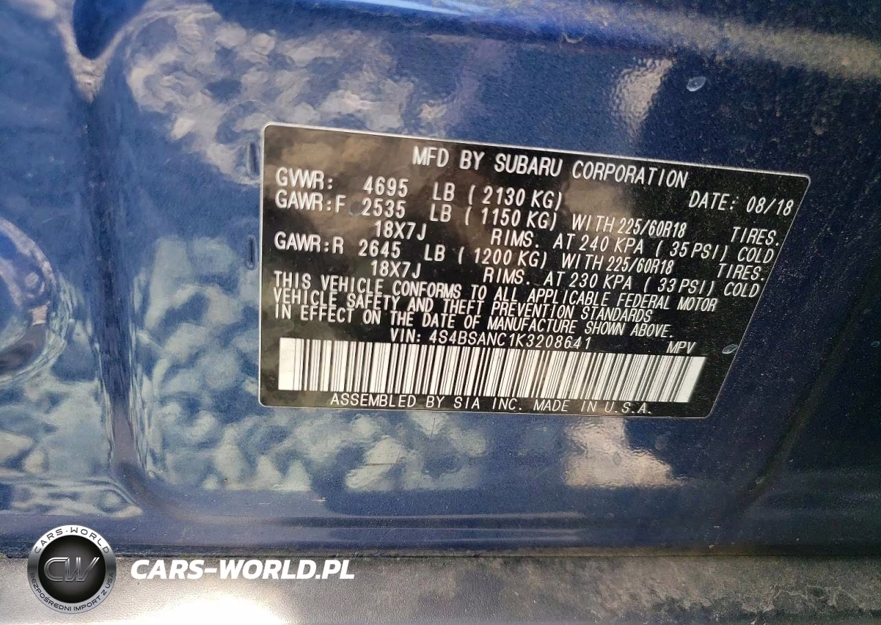 2019 Subaru Outback 2.5I Limited VIN:4S4BSANC1K3208641 - 13