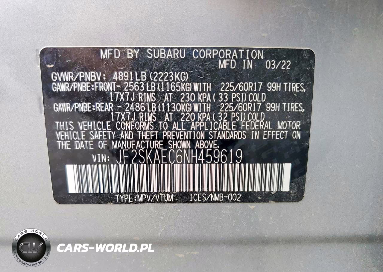 2022 Subaru Forester Premium VIN:JF2SKAEC6NH459619 - 14