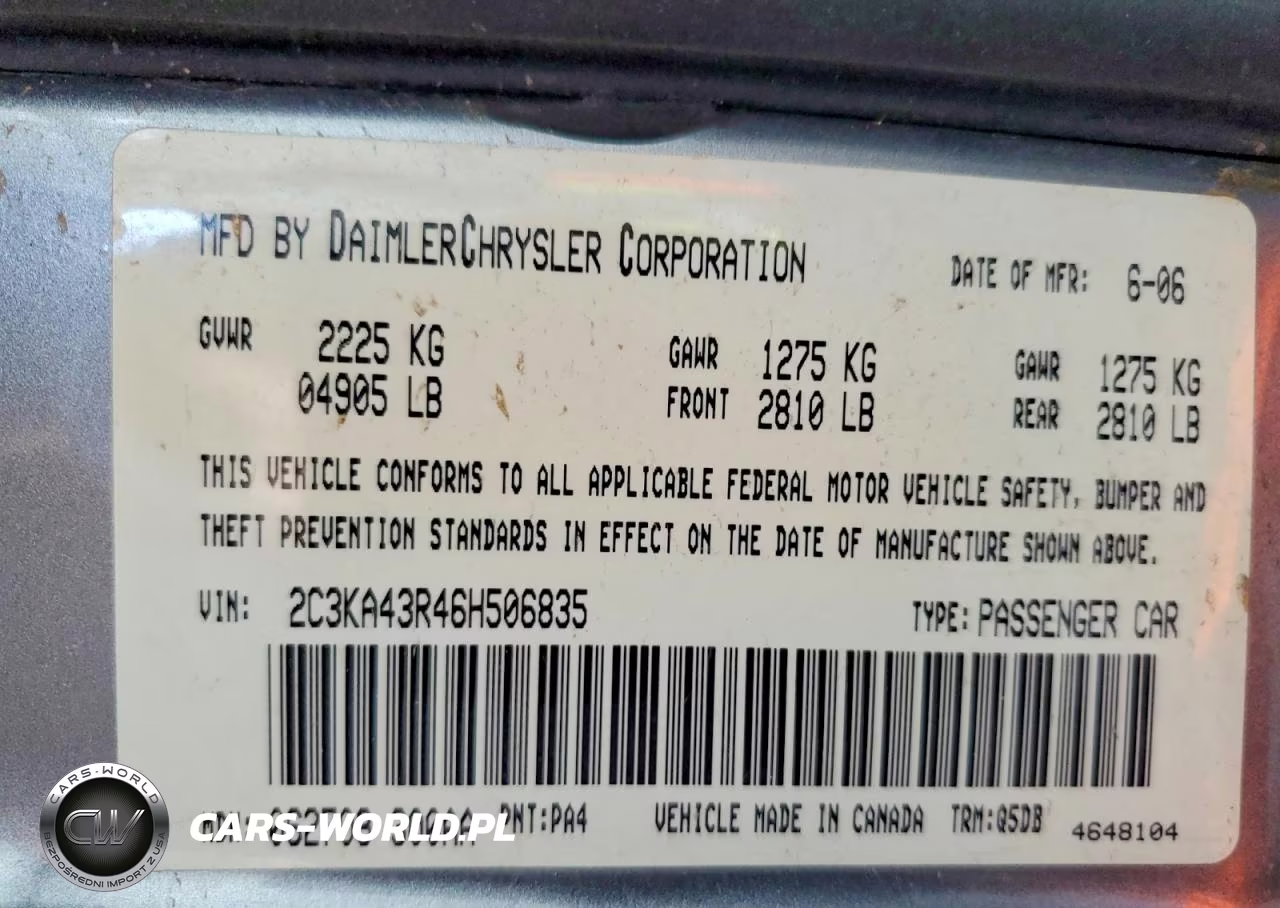 2006 Chrysler 300 VIN:2C3KA43R46H506835 - 12
