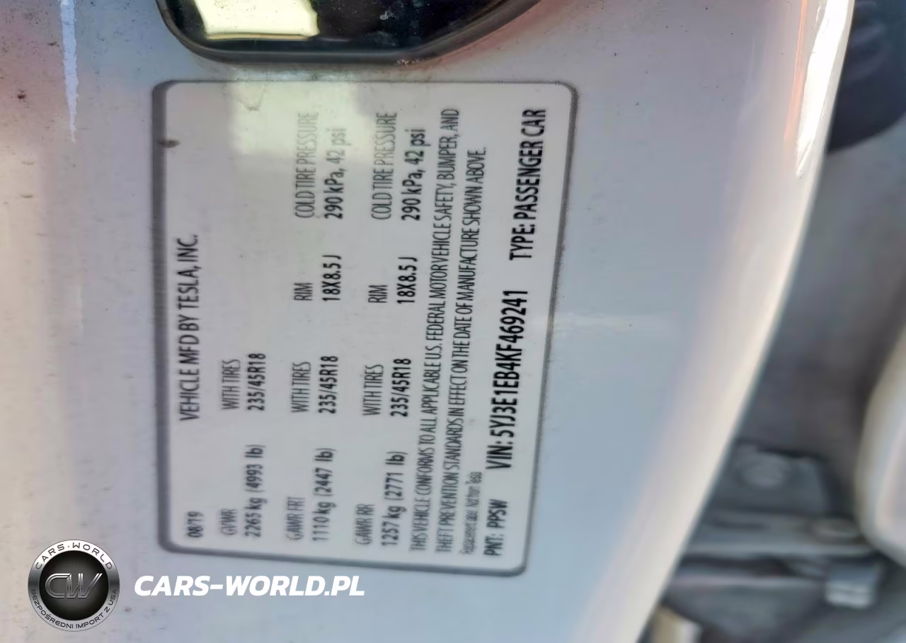 2019 Tesla Model 3 VIN:5YJ3E1EB4KF469241 - 12