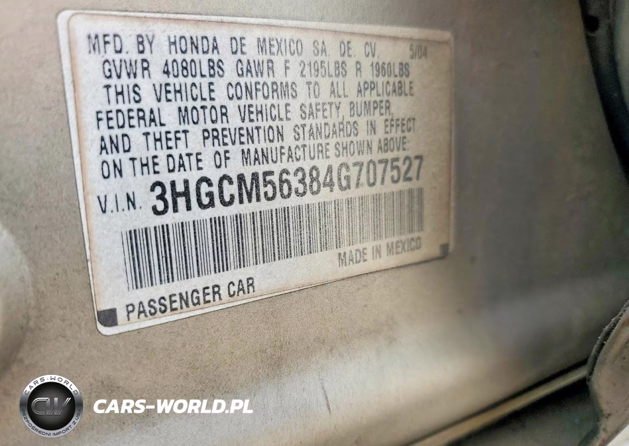 2004 Honda Accord Lx VIN:3HGCM56384G707527 - 12