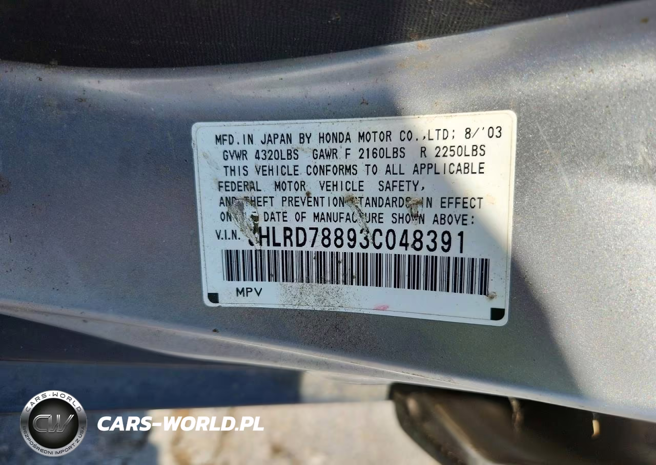 2003 Honda Cr-V Ex VIN:JHLRD78893C048391 - 13