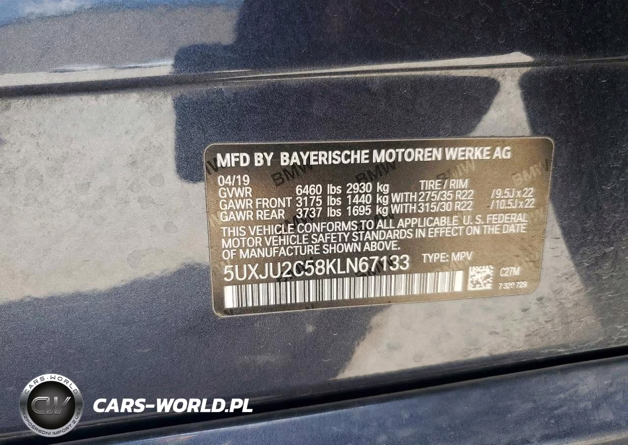 2019 BMW X5 xDrive50I VIN:5UXJU2C58KLN67133 - 13