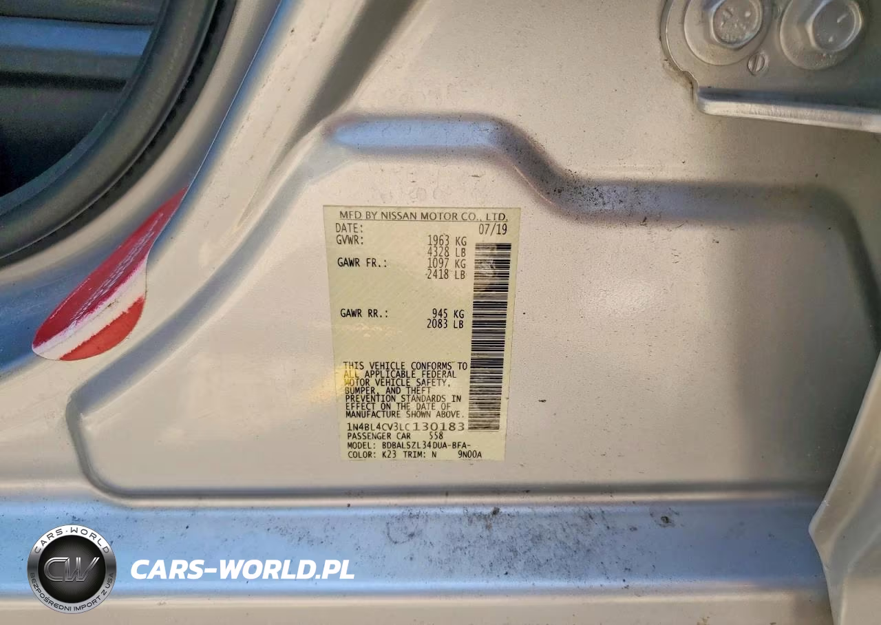 2020 Nissan Altima Sr VIN:1N4BL4CV3LC130183 - 12