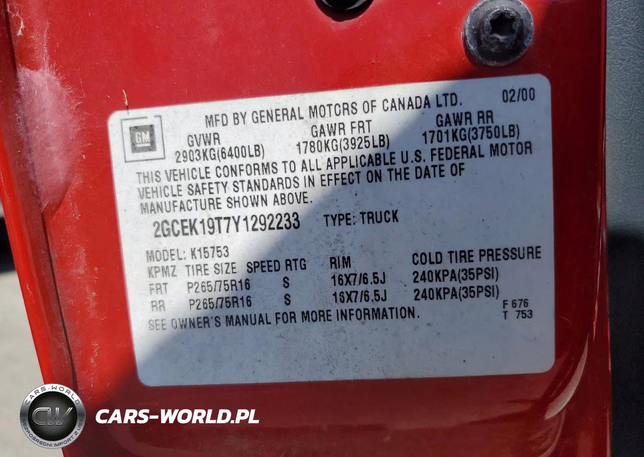 2000 Chevrolet Silverado K1500 VIN:2GCEK19T7Y1292233 - 12