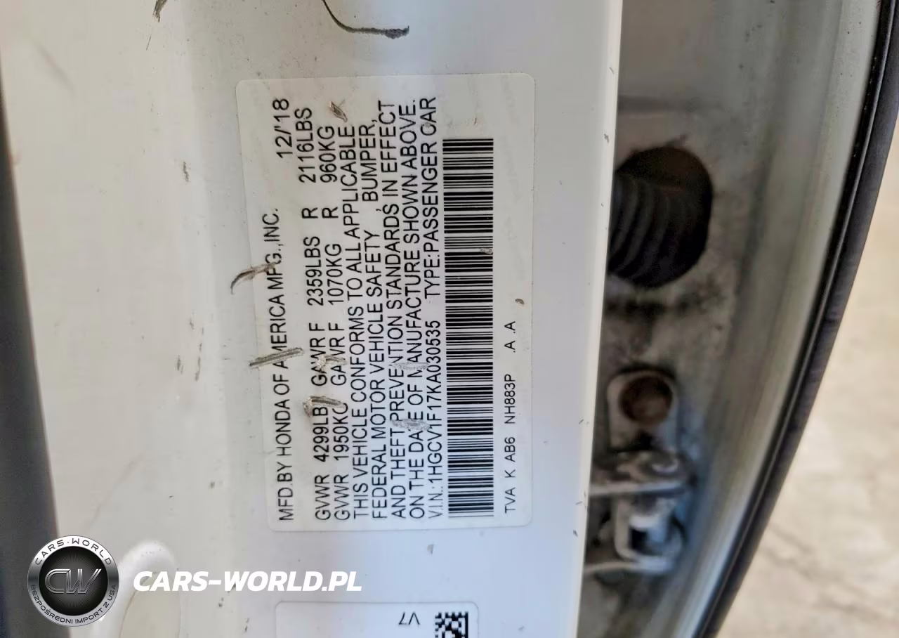 2019 Honda Accord Lx VIN:1HGCV1F17KA030535 - 12