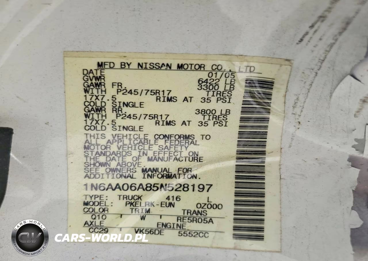 2005 Nissan Titan Xe VIN:1N6AA06A85N528197 - 12