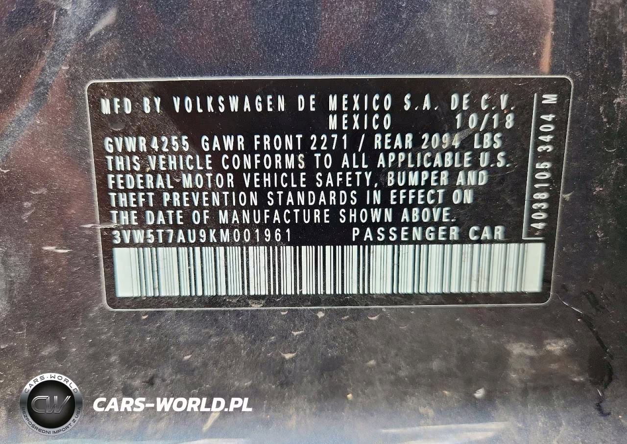 2019 Volkswagen Gti S VIN:3VW5T7AU9KM001961 - 12