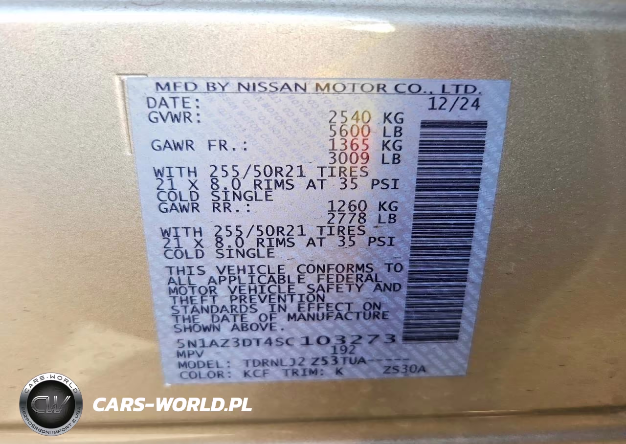 2025 Nissan Murano Platinum VIN:5N1AZ3DT4SC103273 - 12