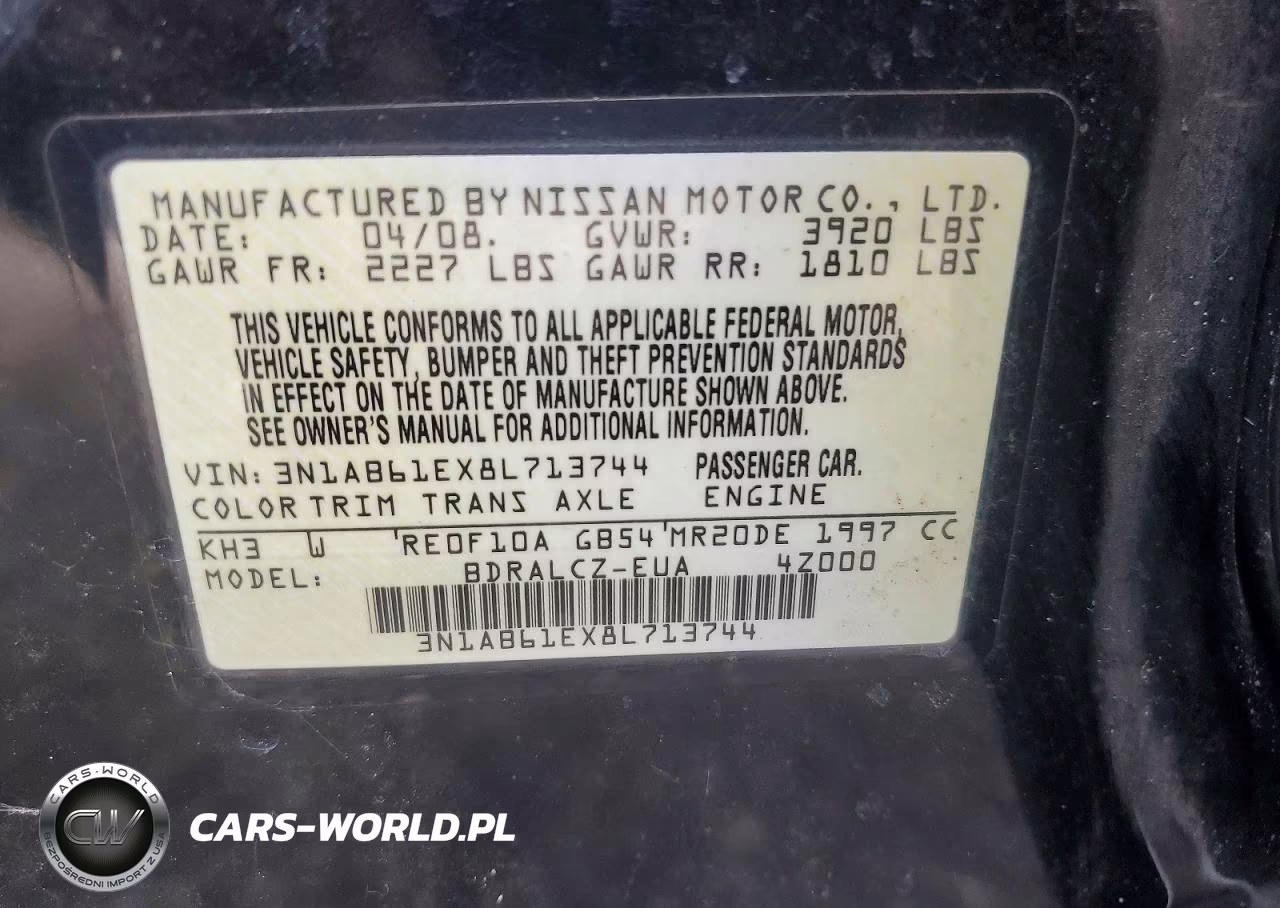 2008 Nissan Sentra 2.0 VIN:3N1AB61EX8L713744 - 12