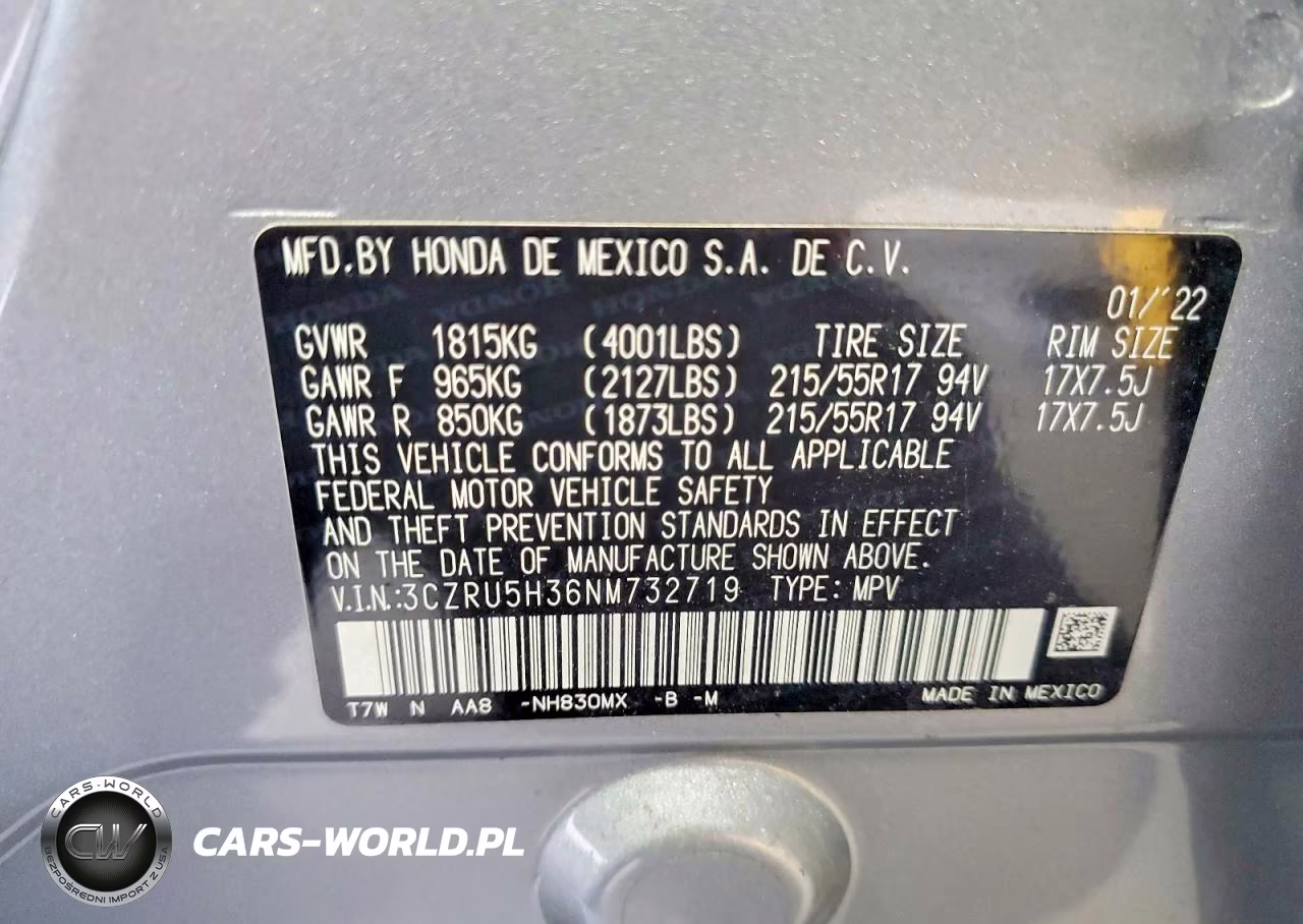 2022 Honda Hr-V Lx VIN:3CZRU5H36NM732719 - 13