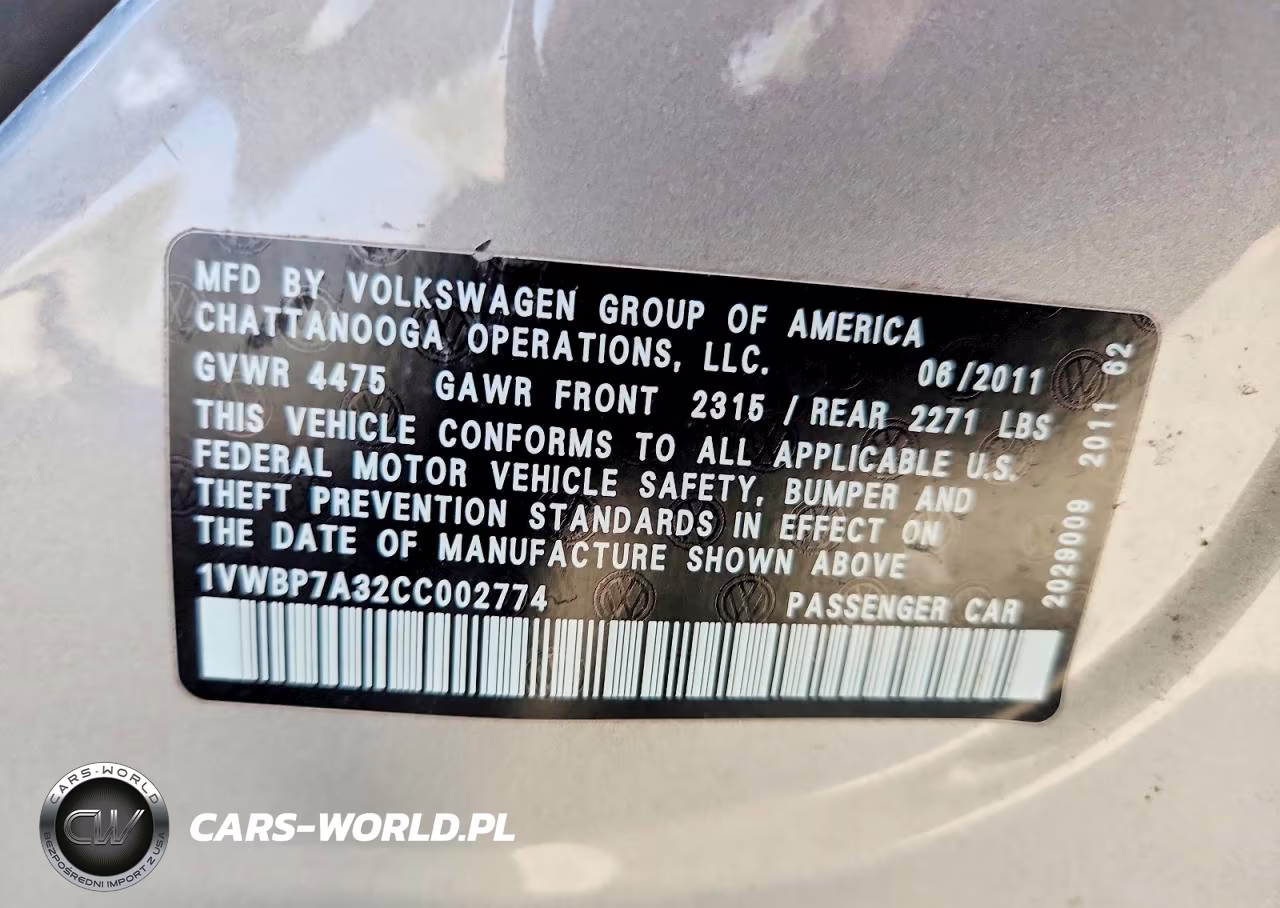 2012 Volkswagen Passat Se VIN:1VWBP7A32CC002774 - 12