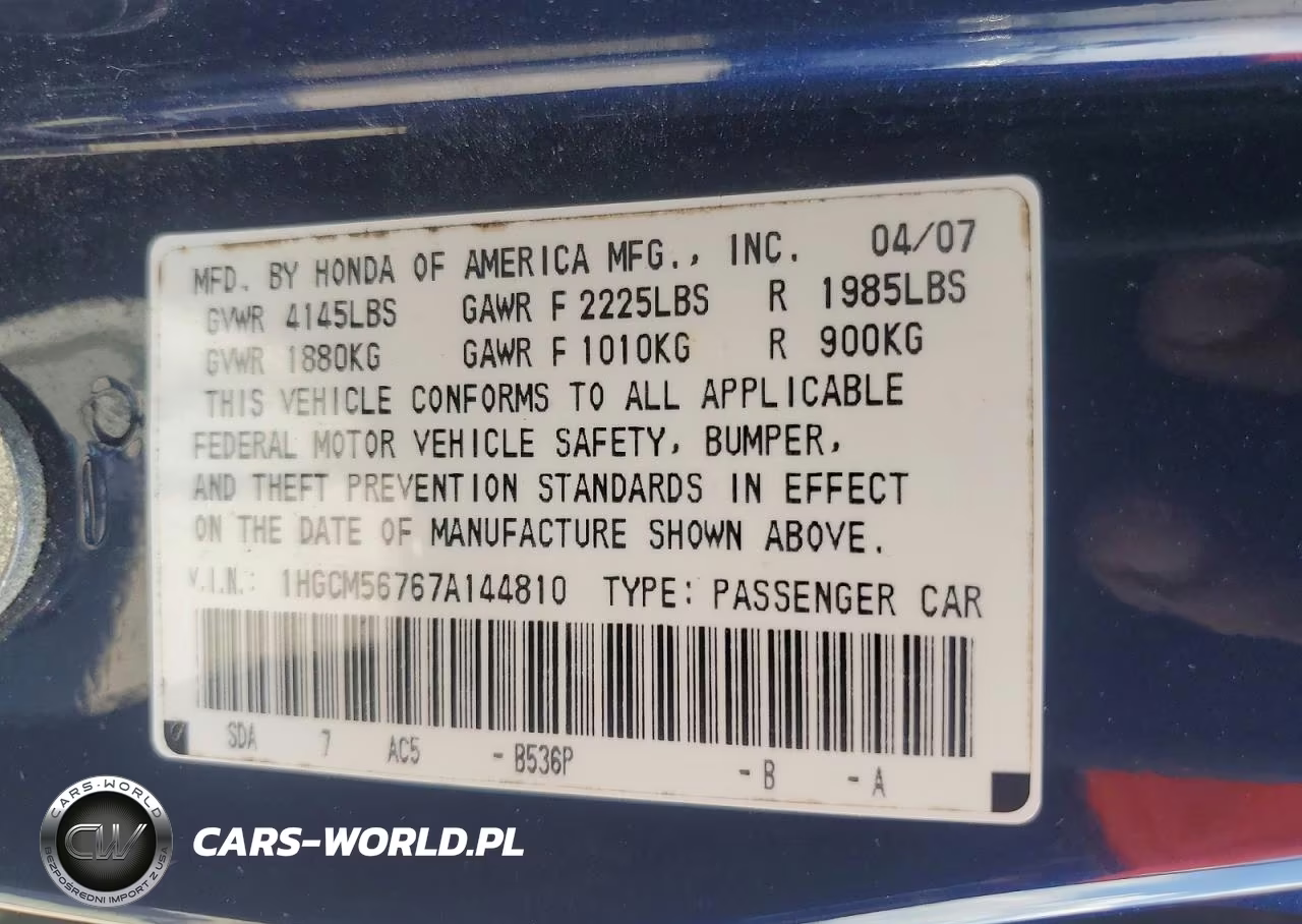 2007 Honda Accord Ex VIN:1HGCM56767A144810 - 12