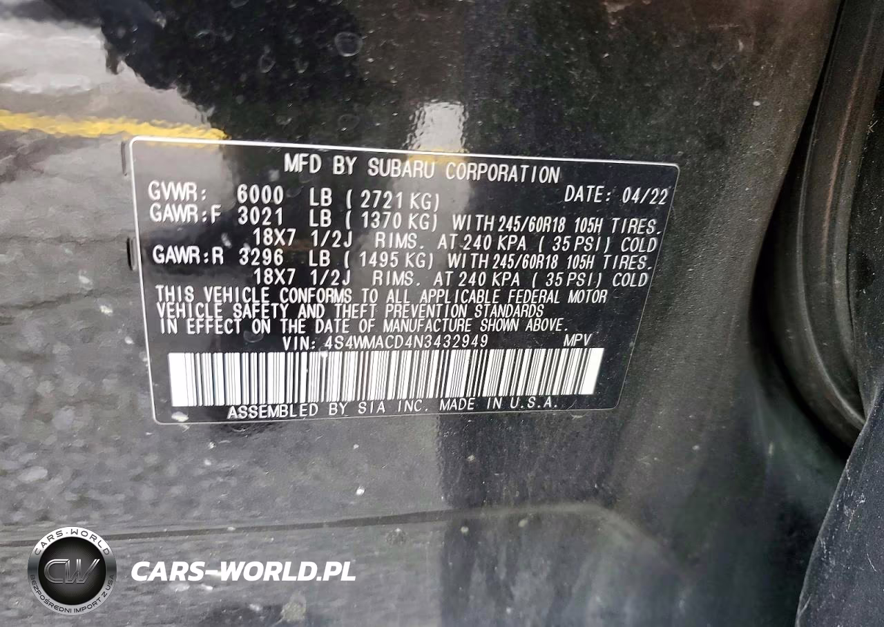 2022 Subaru Ascent Premium VIN:4S4WMACD4N3432949 - 13