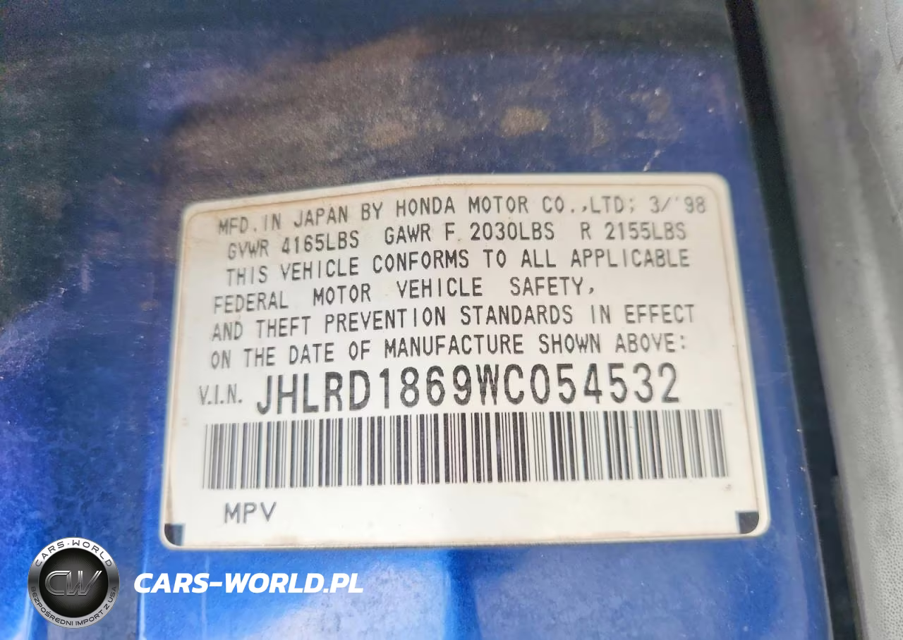 1998 Honda Cr-V Ex VIN:JHLRD1869WC054532 - 13