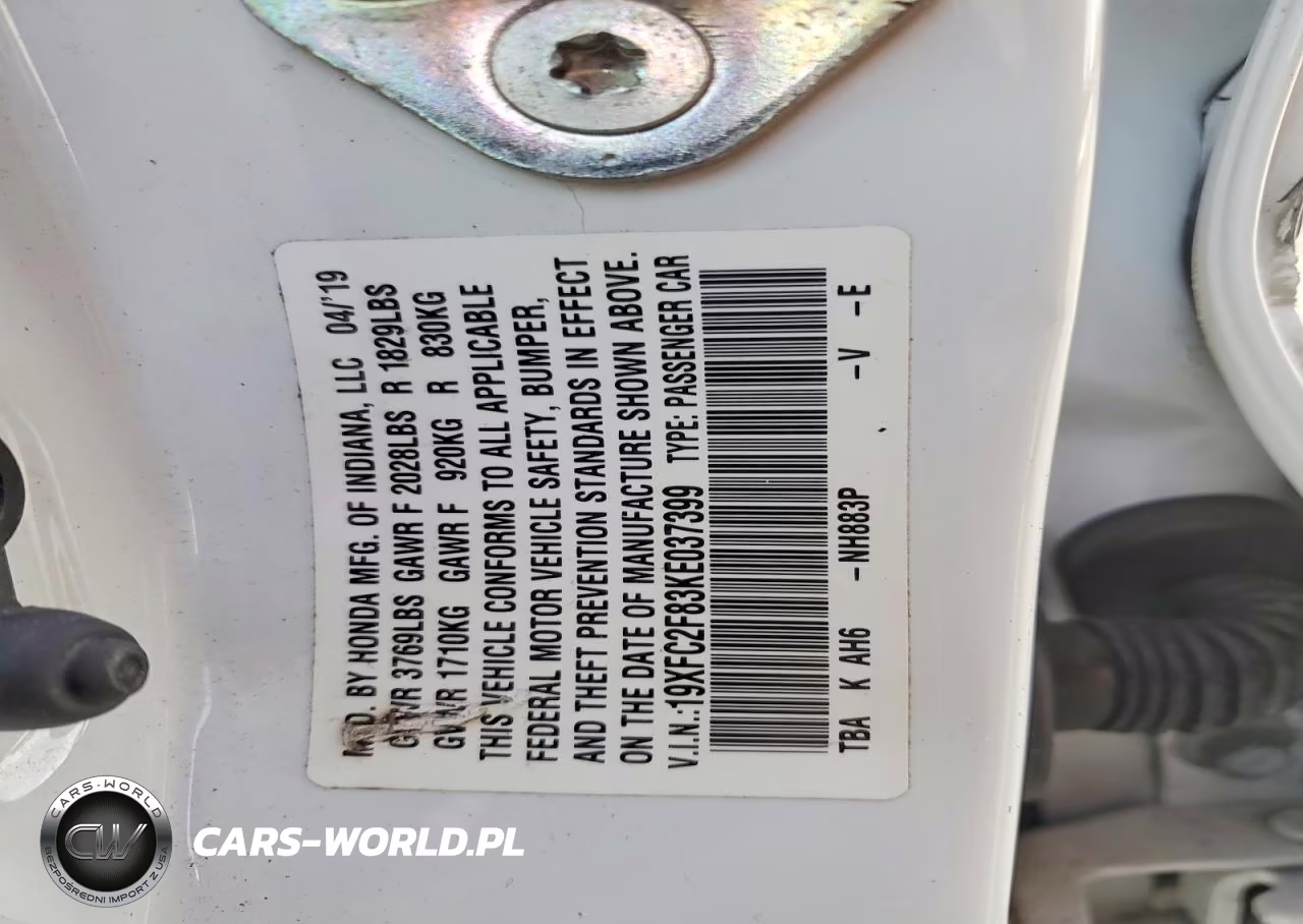 2019 Honda Civic Sport VIN:19XFC2F83KE037399 - 13