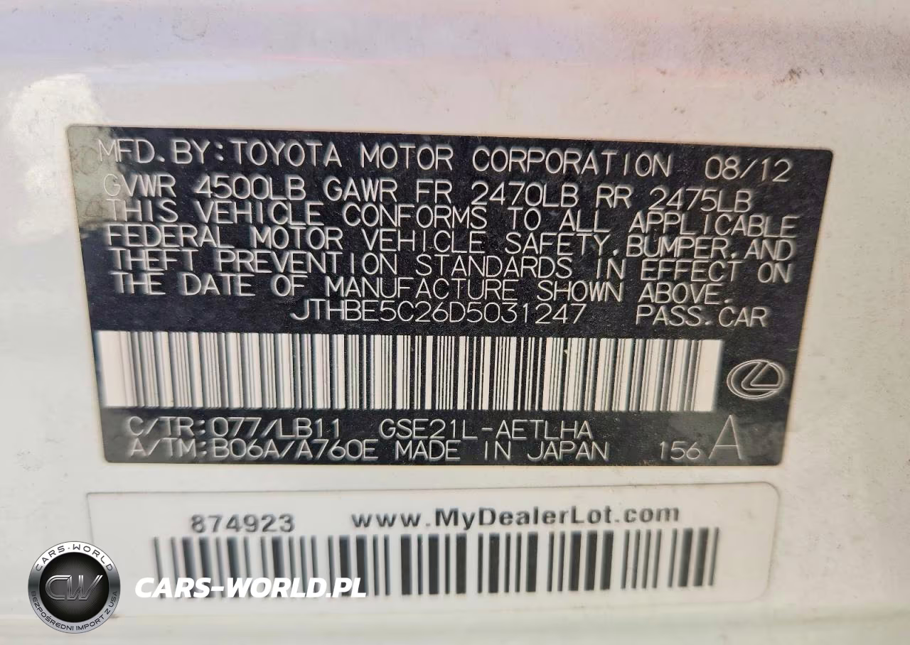 2013 Lexus Is 350 VIN:JTHBE5C26D5031247 - 13