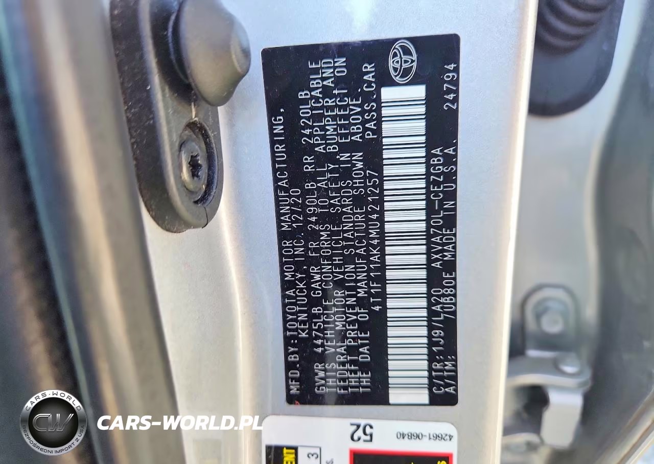 2021 Toyota Camry Xle VIN:4T1F11AK4MU421257 - 12