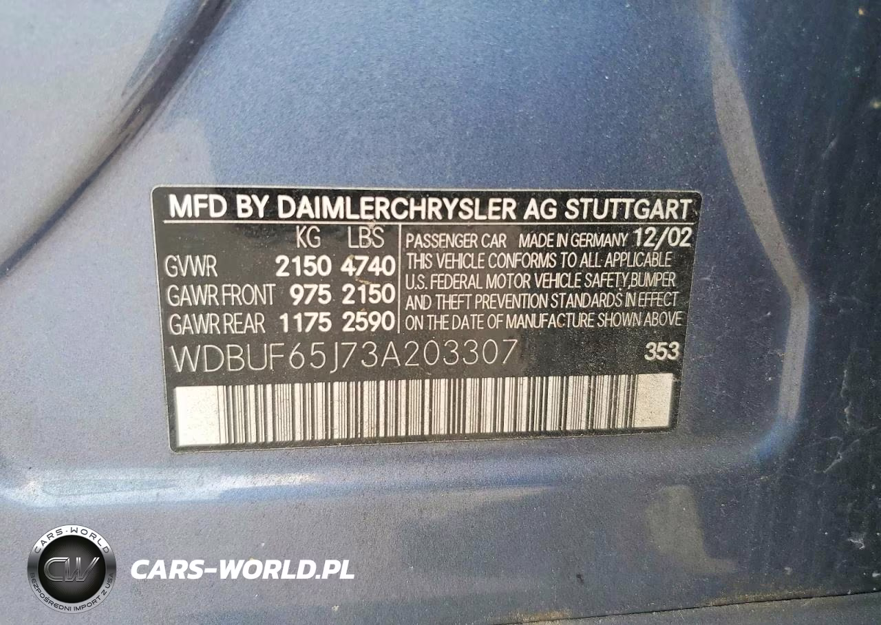 2003 Mercedes-Benz E 320 VIN:WDBUF65J73A203307 - 12