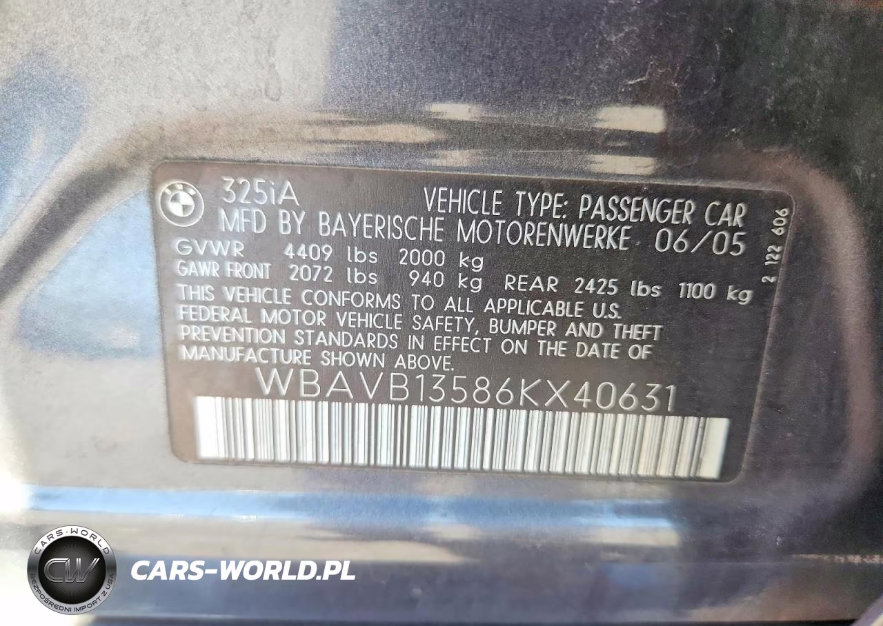 2006 BMW 325 I VIN:WBAVB13586KX40631 - 12