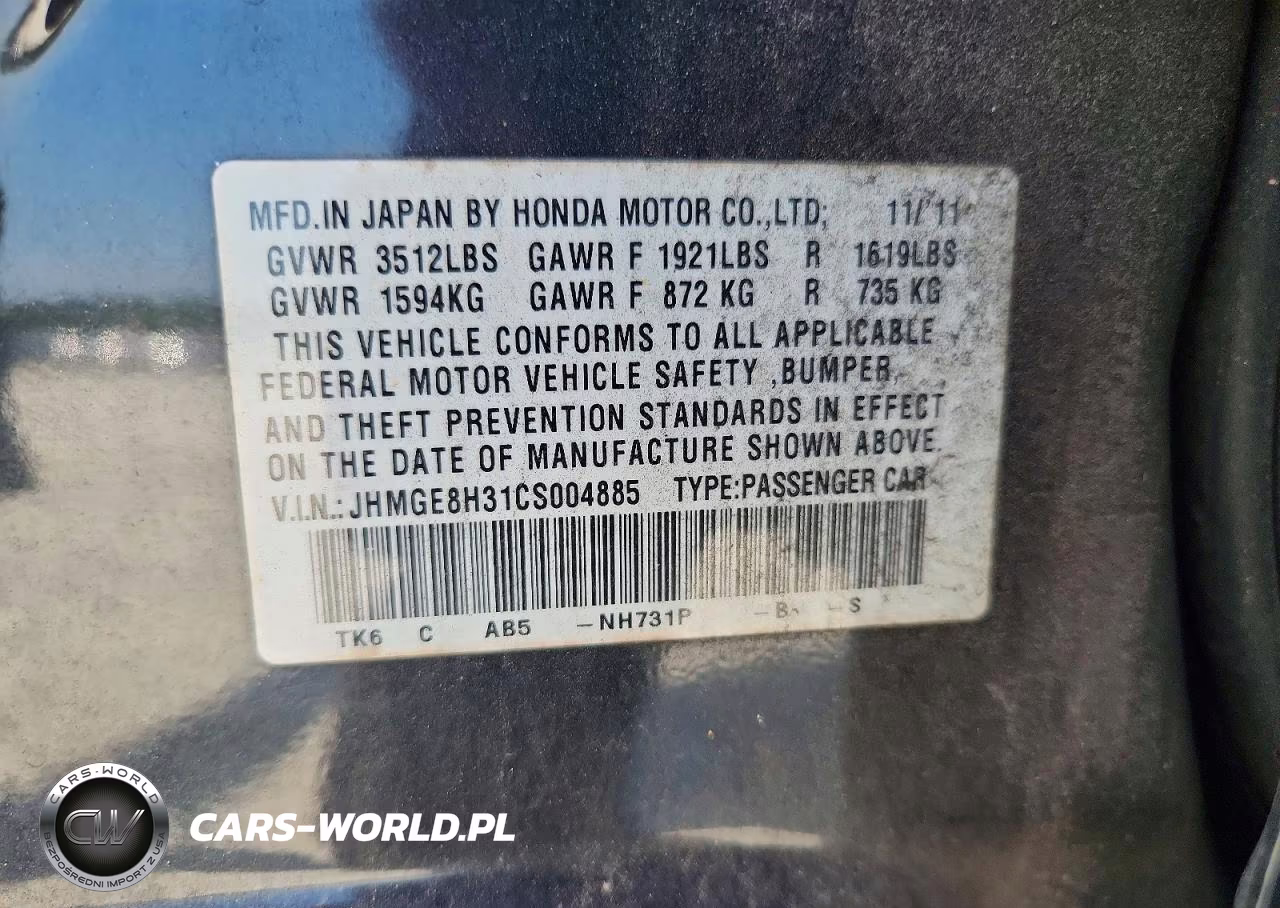 2012 Honda Fit VIN:JHMGE8H31CS004885 - 12