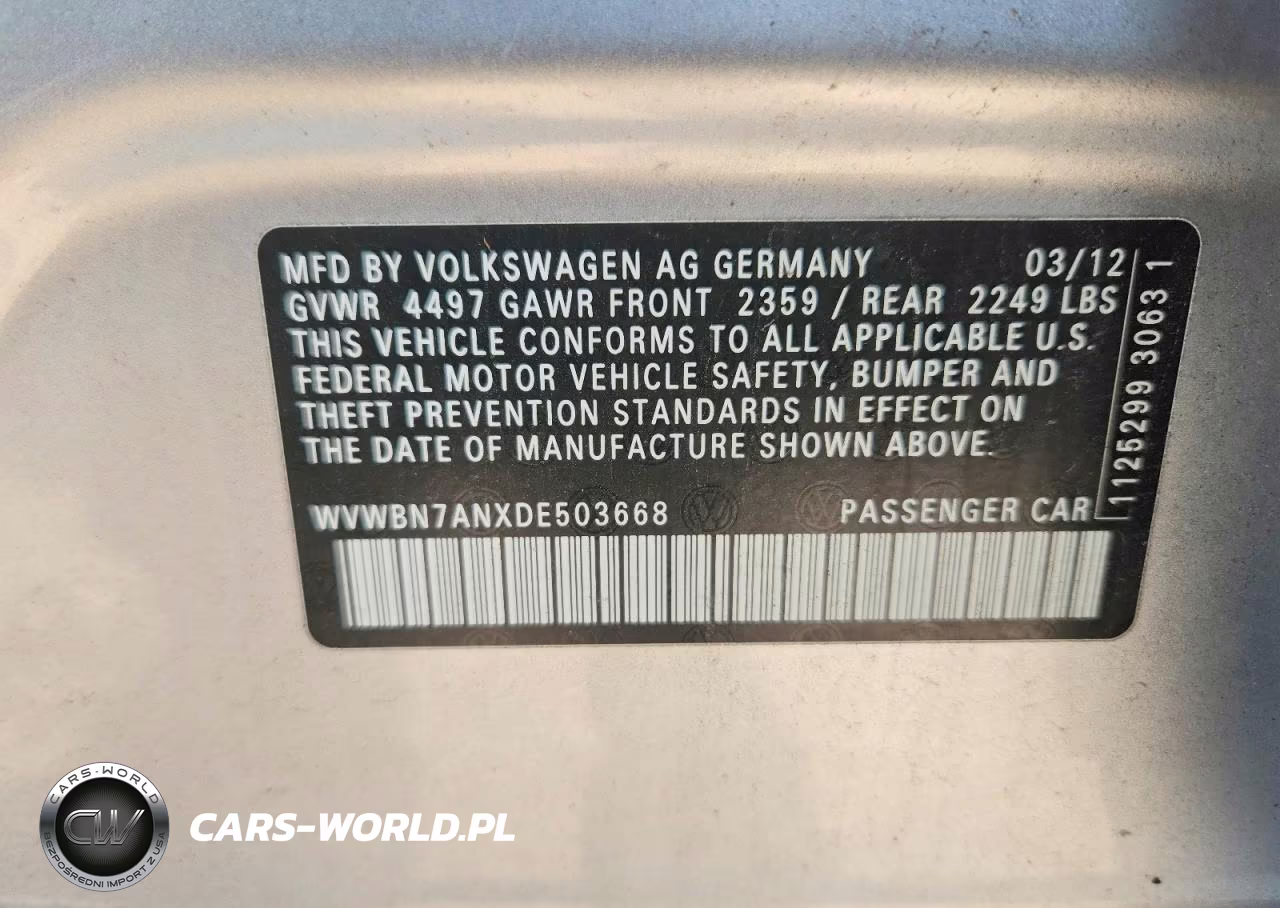 2013 Volkswagen Cc Sport VIN:WVWBN7ANXDE503668 - 12