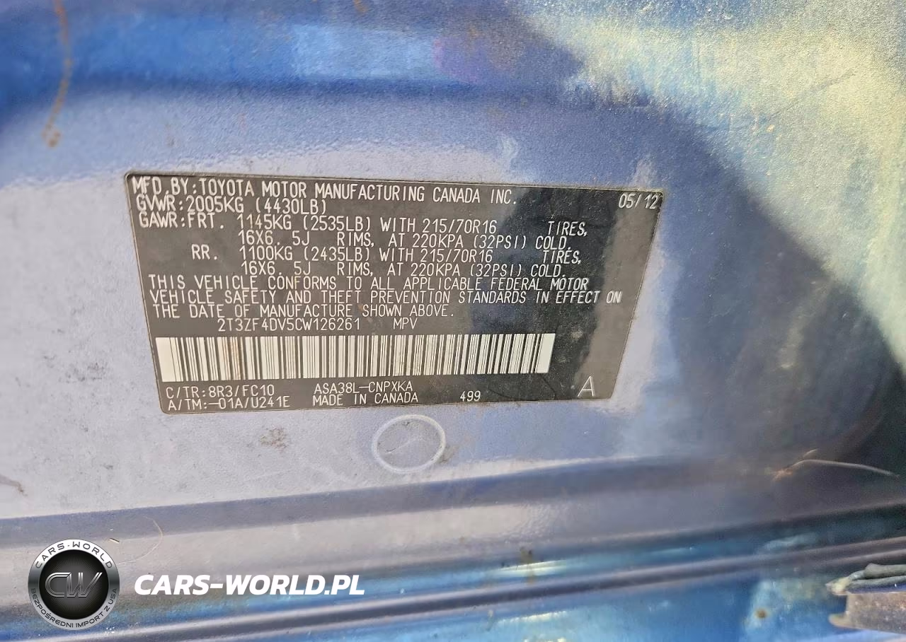 2012 Toyota Rav4 Base VIN:2T3ZF4DV5CW126261 - 13