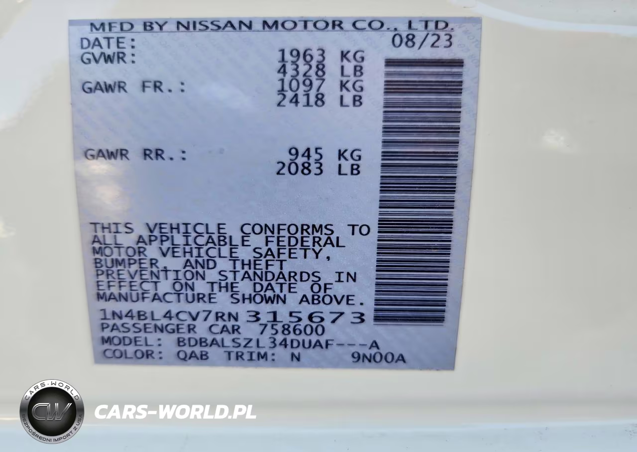 2024 Nissan Altima Sr VIN:1N4BL4CV7RN315673 - 12
