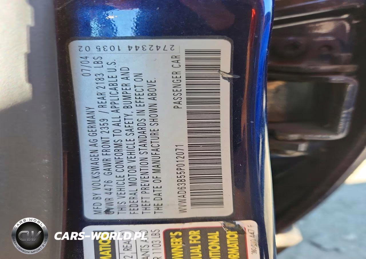 2005 Volkswagen Passat Gls VIN:WVWAD63B55P012071 - 12