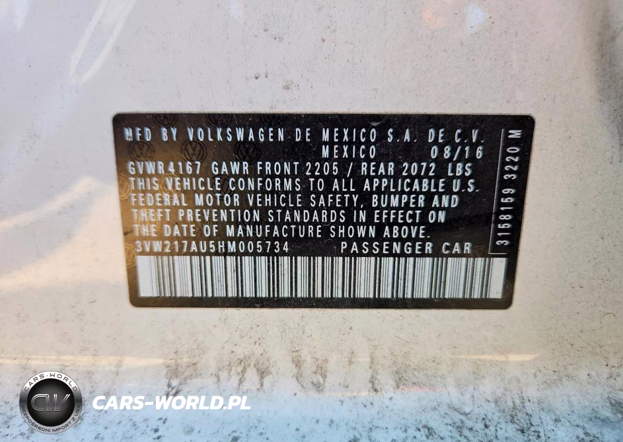 2017 Volkswagen Golf S VIN:3VW217AU5HM005734 - 12