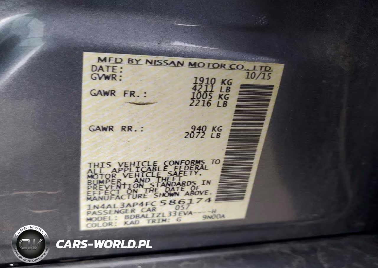 2015 Nissan Altima 2.5 Sv VIN:1N4AL3AP4FC586174 - 12